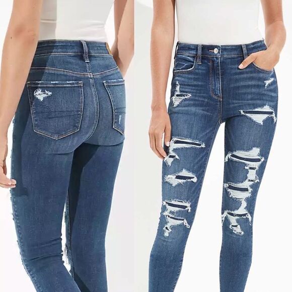 AEO Hi-Rise Jegging Ripped Patched Jeans - Picture 1 of 10